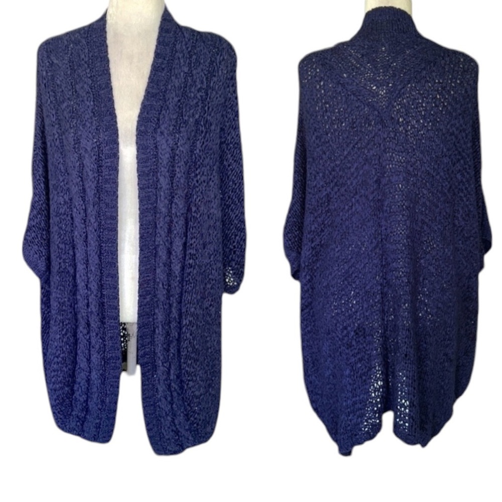 Kerisma Blue Cable Knit Cocoon Dolman Sleeve Open Front Draped Cardigan - OS
